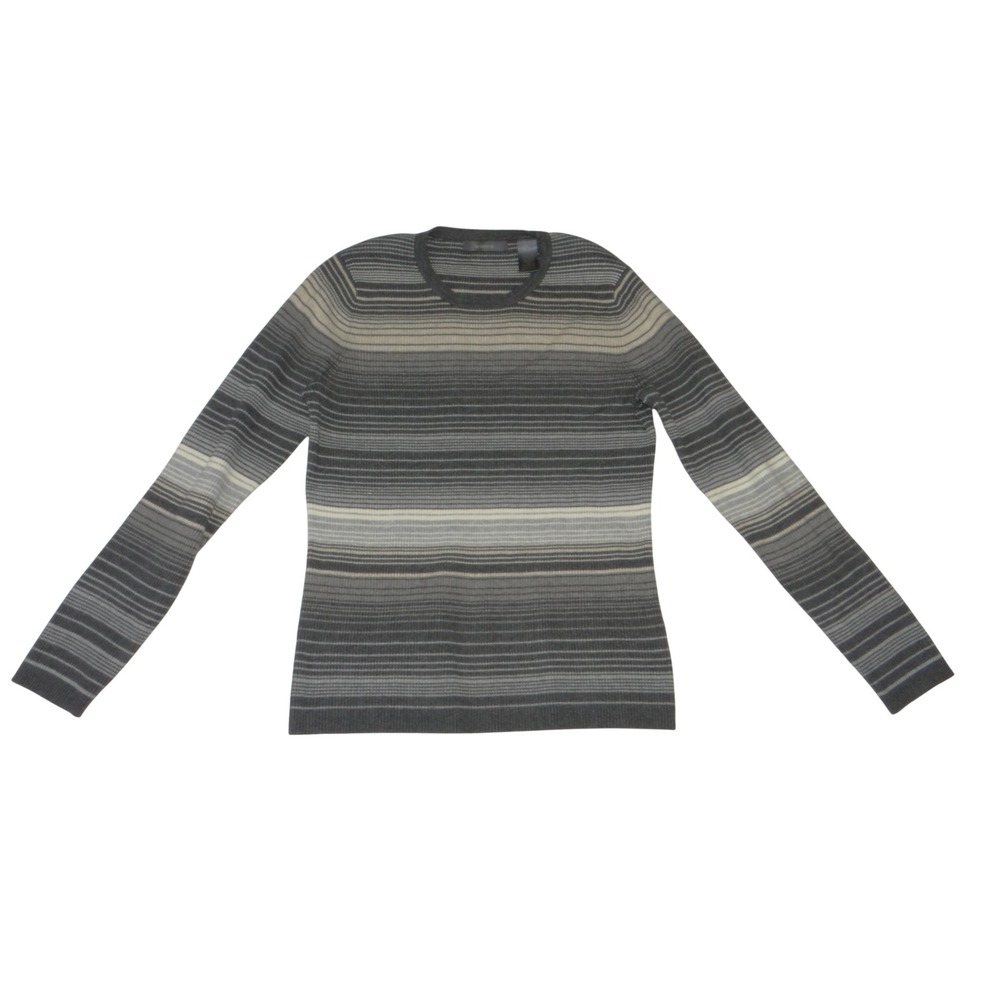 Liz Claiborne Womens Grey Striped Ribbed Knit Crew Neck Sweater Long Sleeve M